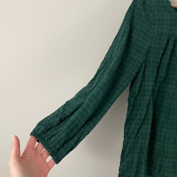 Madewell Plaid Square Neck Peasant Top in Smoky Spruce Size Small - Picture 5 of 6